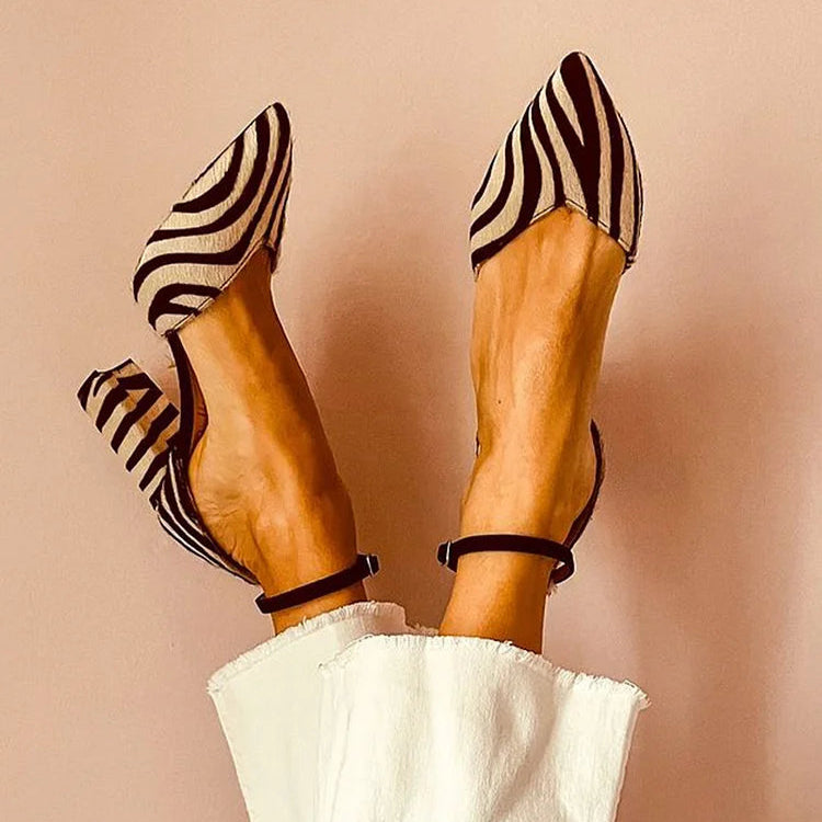 Comfortable Khaki Heels for Women with Ankle Strap Pointed Toe Style