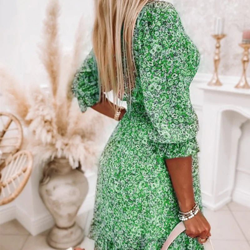 Stylish Floral Midi Dress for Women with V Neck