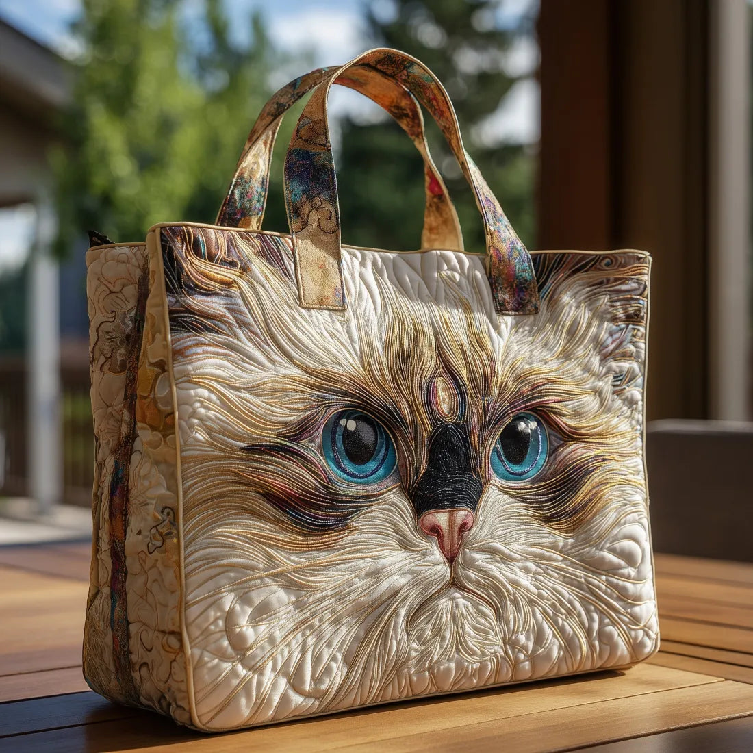 Stylish Beige Tote Bag for Women with Artistic Cat Design