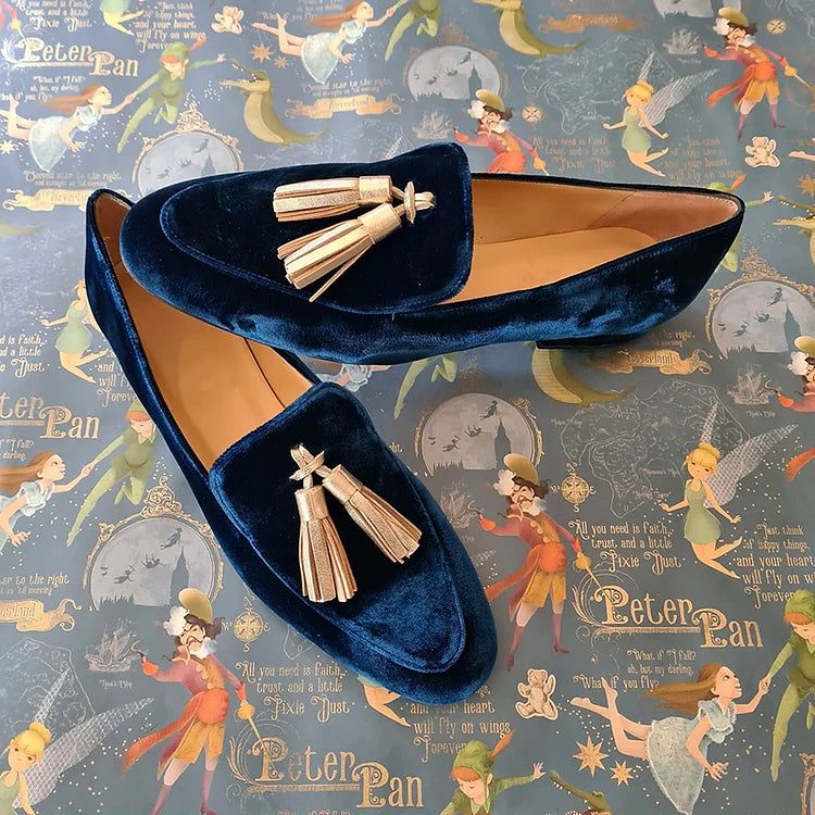 Comfortable Blue Loafers for Women with Tassel Style