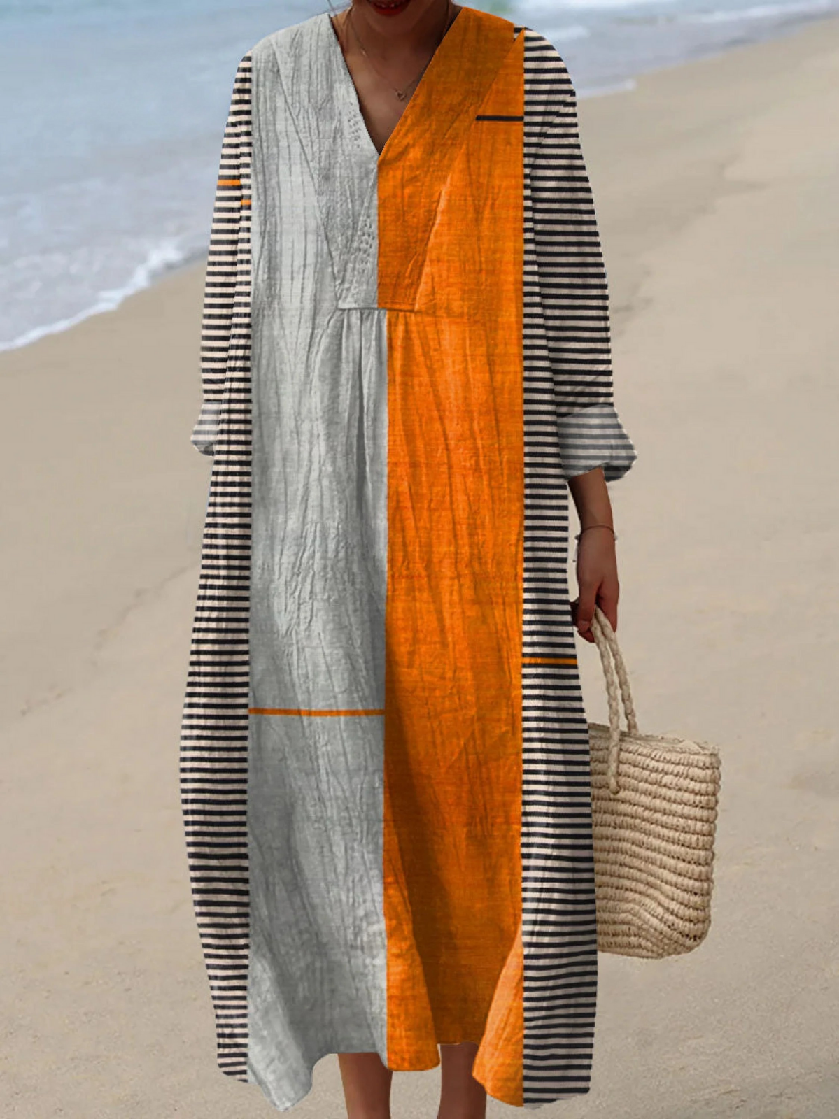 Stylish Geometric Dress for Women with Long Sleeve Vintage