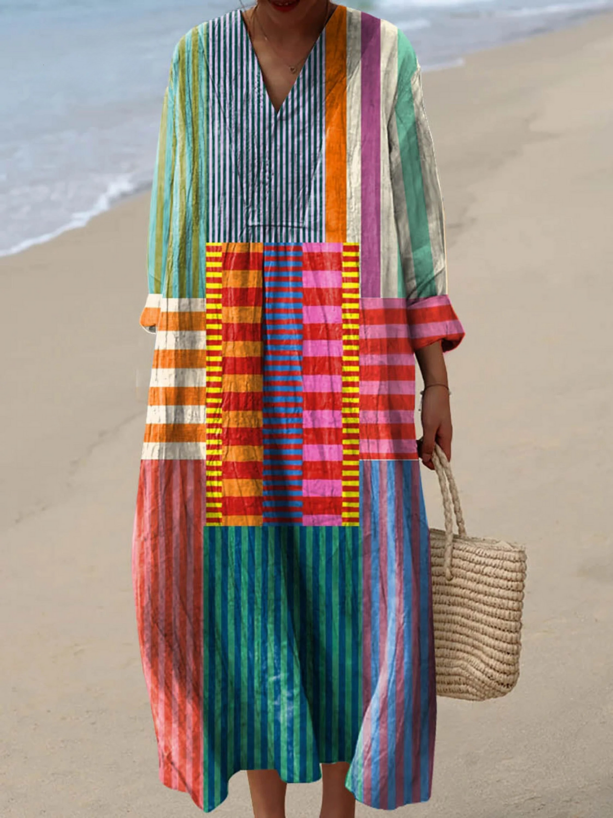 Effortless Geometric Dress for Women with Vintage Casual Style