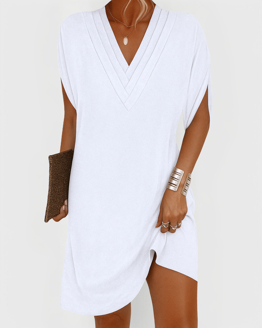 Effortless Mini Dress for Women with V Neck Draped