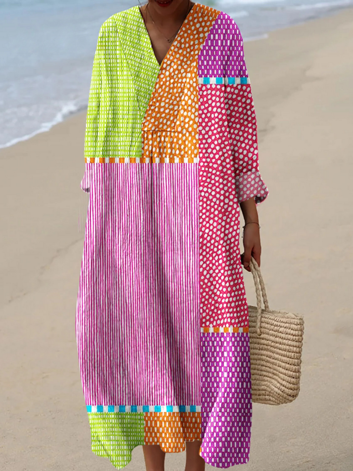 Effortless Geometric Dress for Women with Long Sleeve Vintage