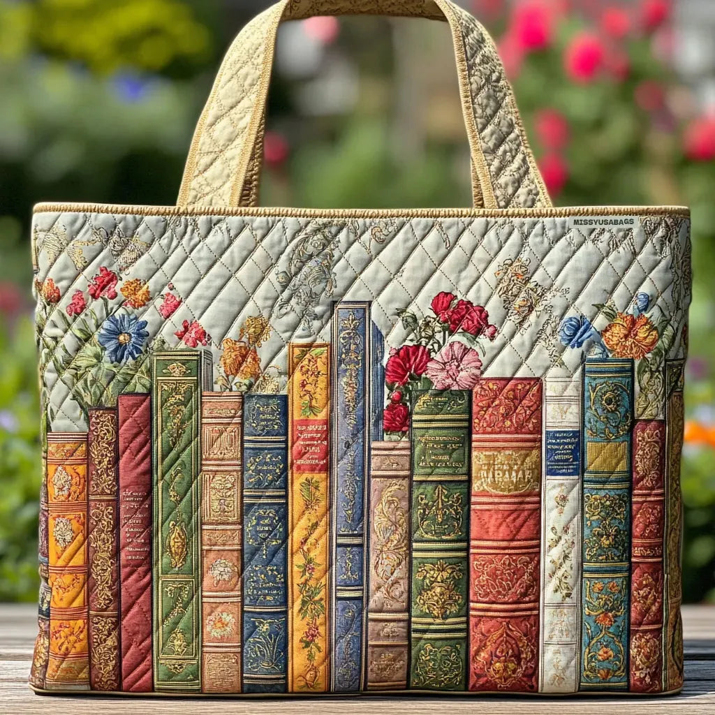 Elegant Floral Tote Bag for Women with Book Design