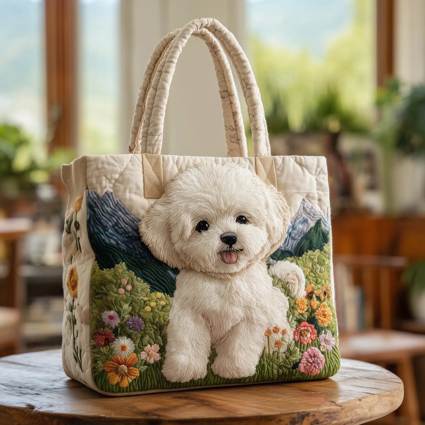 Elegant White Tote Bag for Women with Sophisticated Puppy Design
