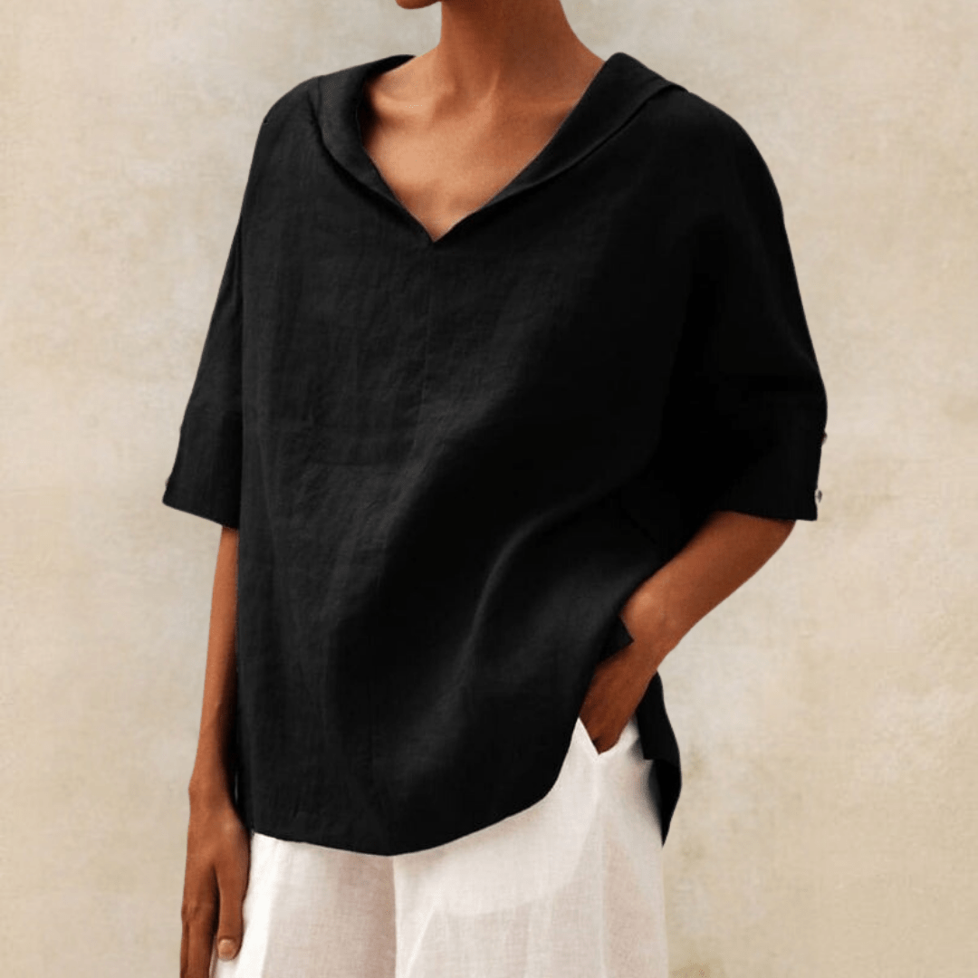 Comfortable Linen Blouses for Women with Collar Short Sleeve Relaxed Style