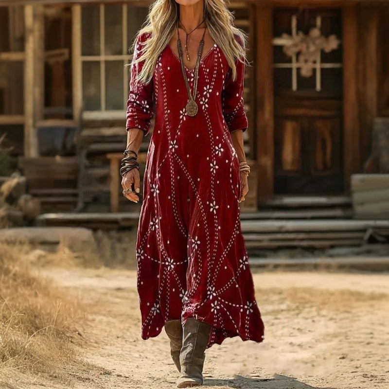 Effortless Red Mini Dress for Women with Long Sleeve Vintage
