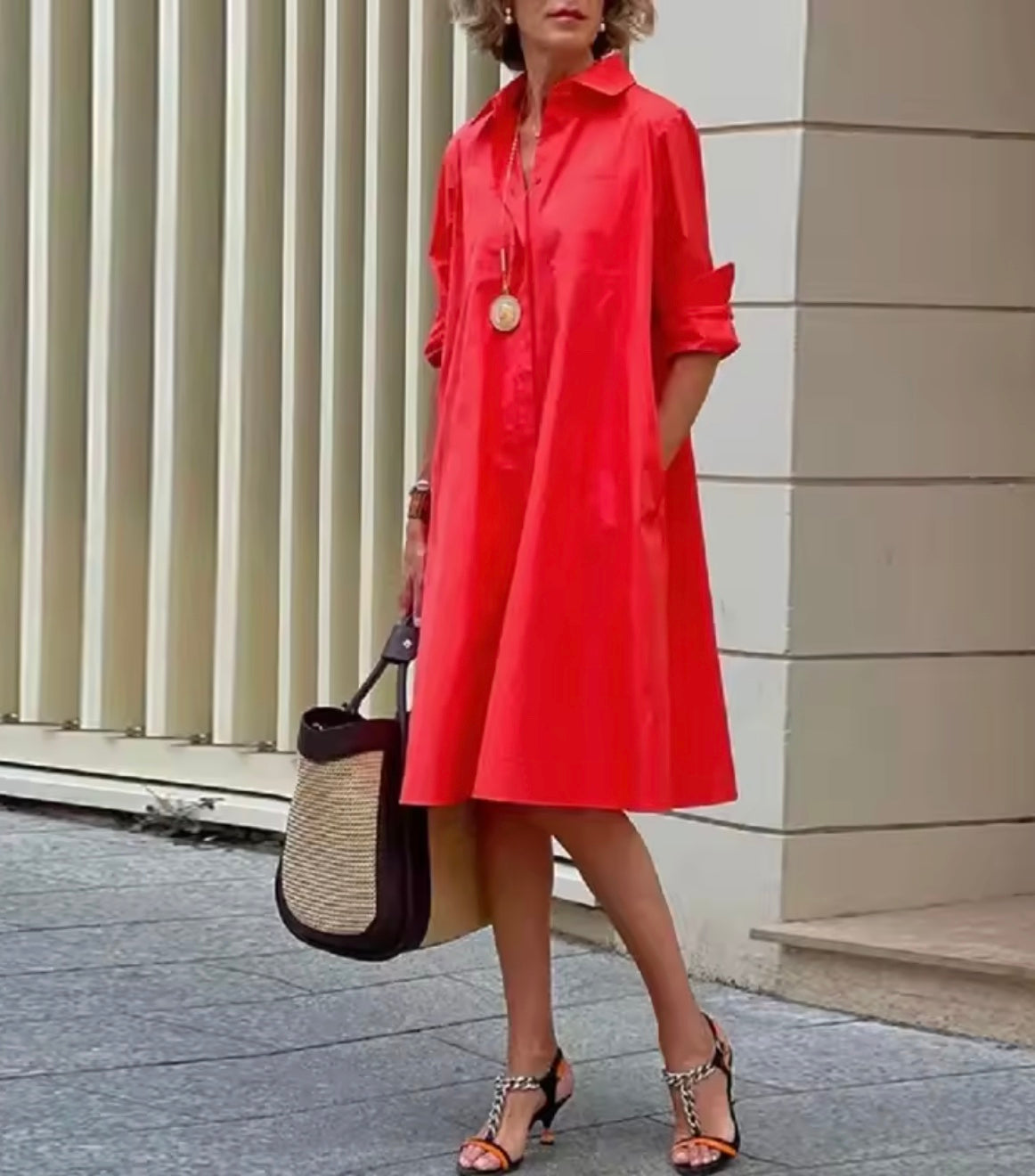 Stylish Shirt Dress for Women with Collared Elbow Sleeve