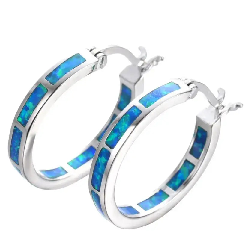 Elegant Blue Hoop Earrings for Women with Fire Design