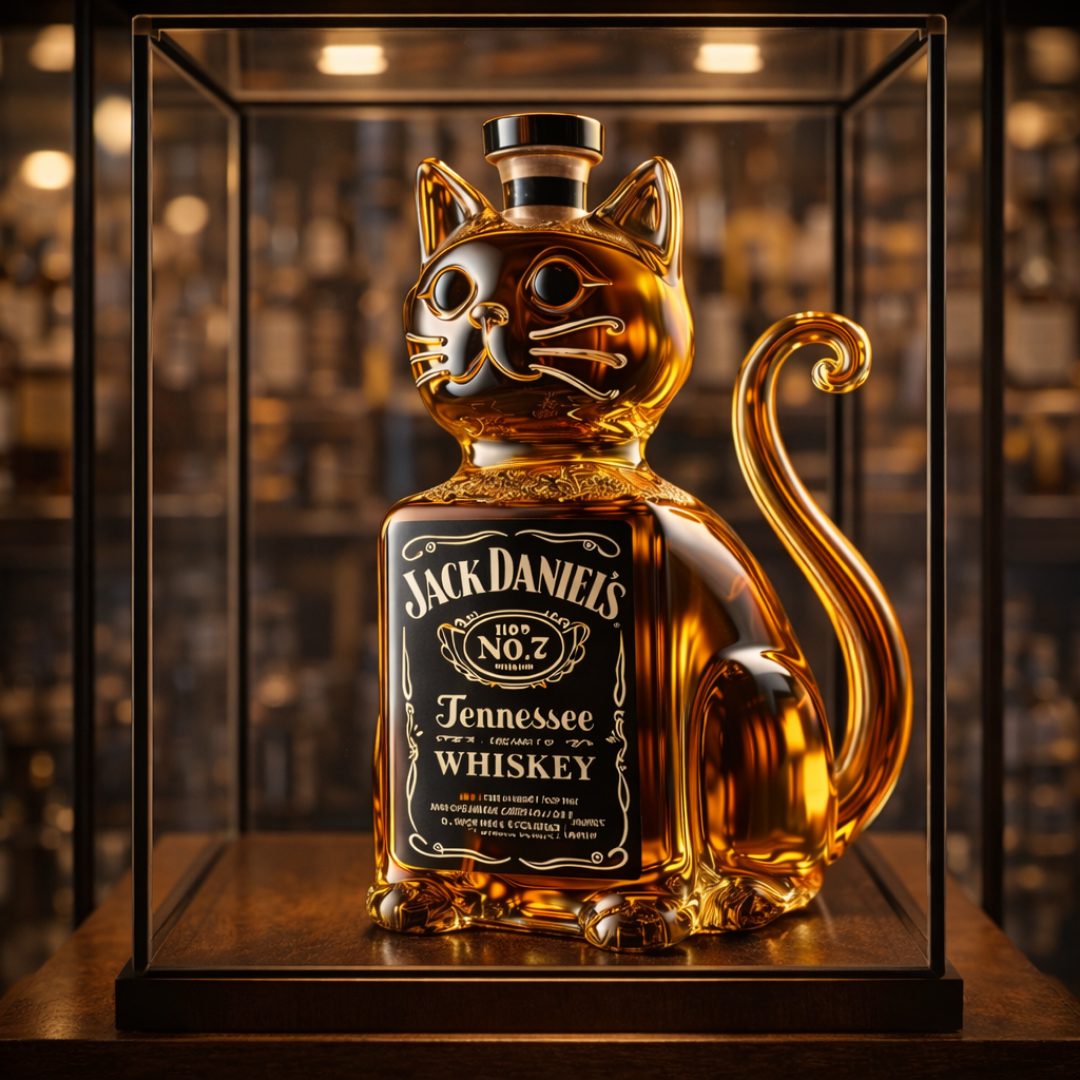 Stylish Whisky Decanter Bottle Gift Set with Cat Design