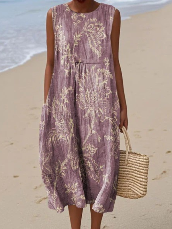 Stylish Floral Midi Dress for Women with Sleeveless Vintage