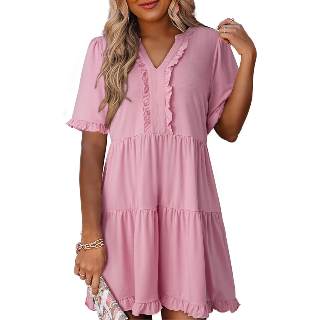 Elegant Mini Dress for Women with V Neck
