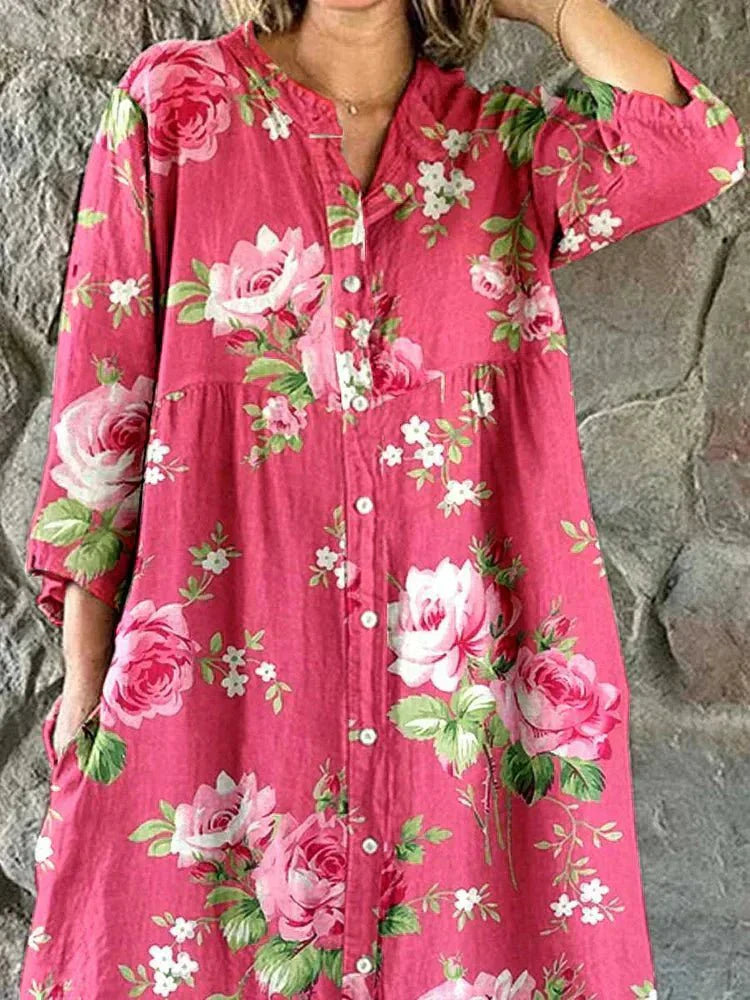 Stylish Floral Dress for Women with V Neck Oversized