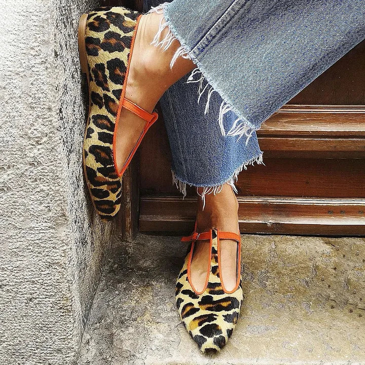 Comfortable Leopard Flats for Women with T Strap Style