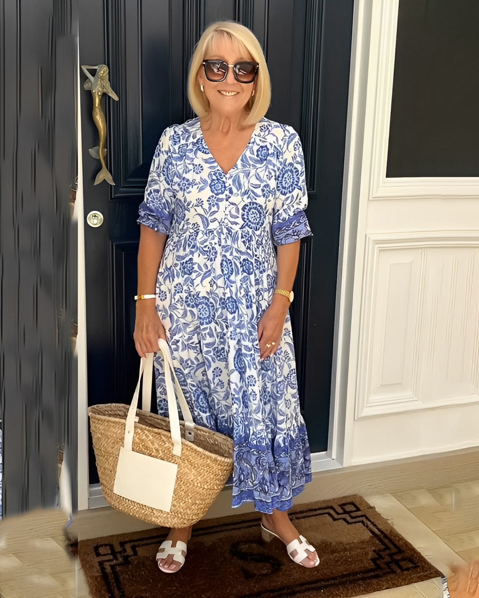 Stylish Floral Maxi Dress for Women with V Neck