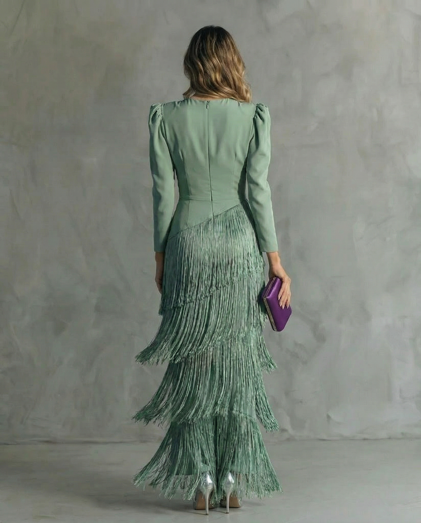 Effortless Midi Dress for Women with V Neck Long Sleeve Fringe