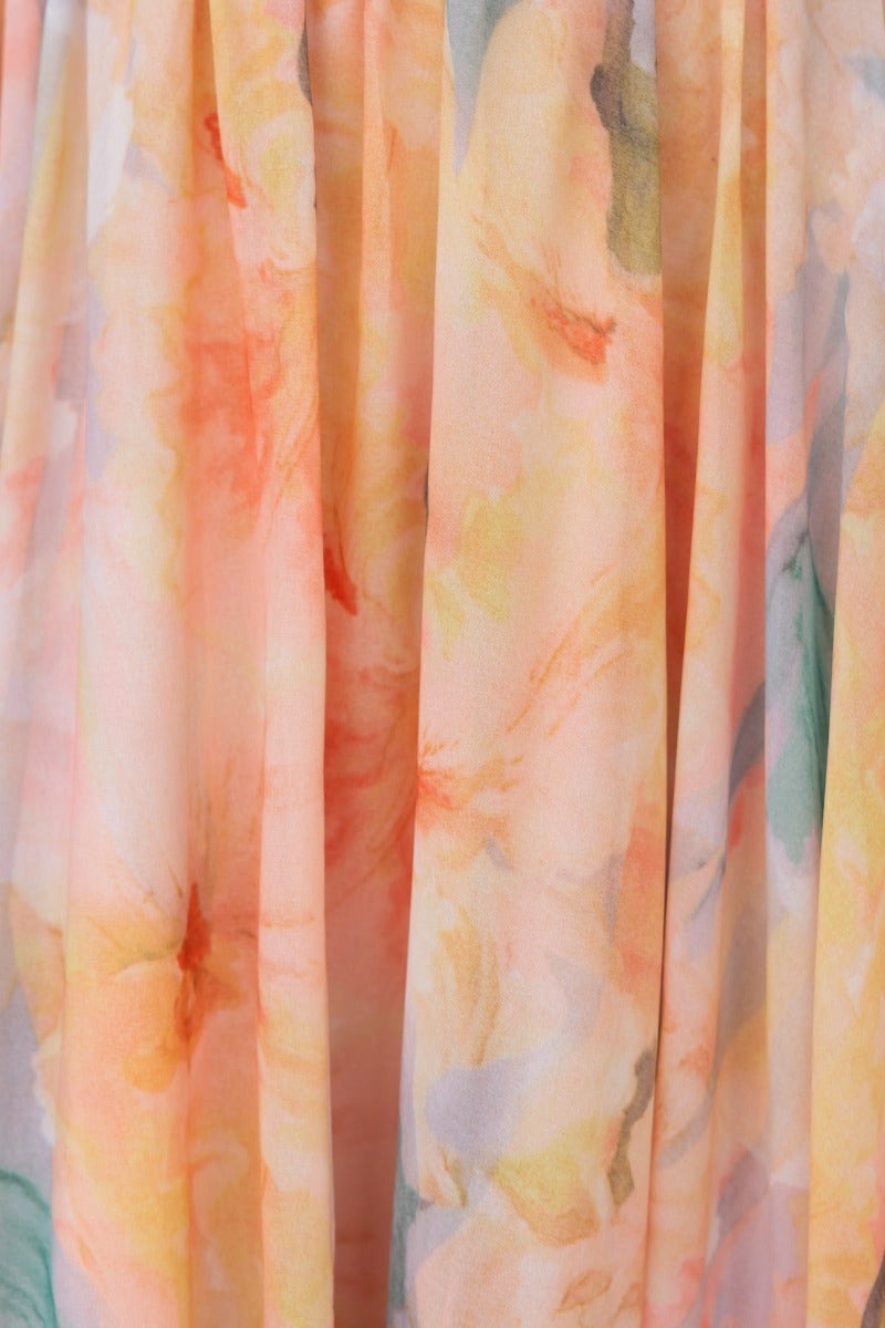 Effortless Orange Floral Maxi Dress for Women with High Neck Sleeveless