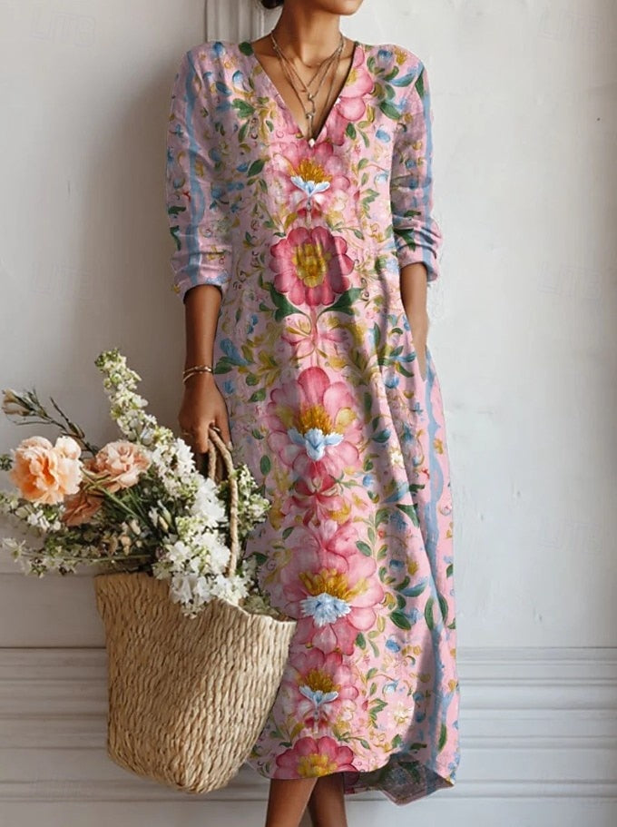 Stylish Floral Mini Dress for Women with V Neck
