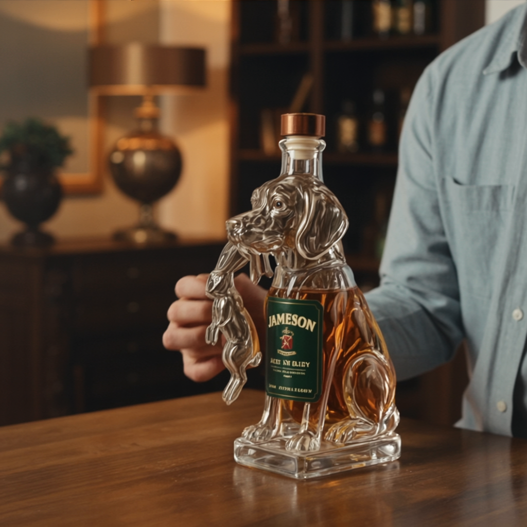 Effortless Whisky Decanter Bottle Gift Set with Dog Design