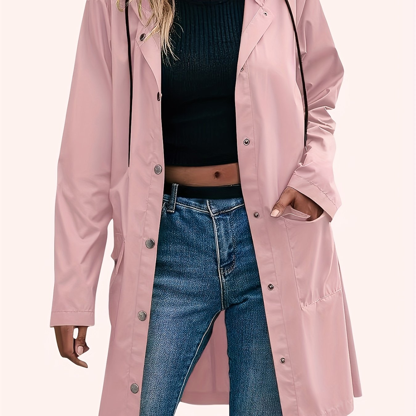 Effortless Hooded Jacket for Women with Button Front Longline Patch Pocket Style