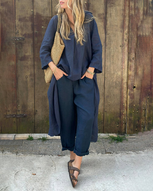 Effortless Two Piece Set for Women with V Neck