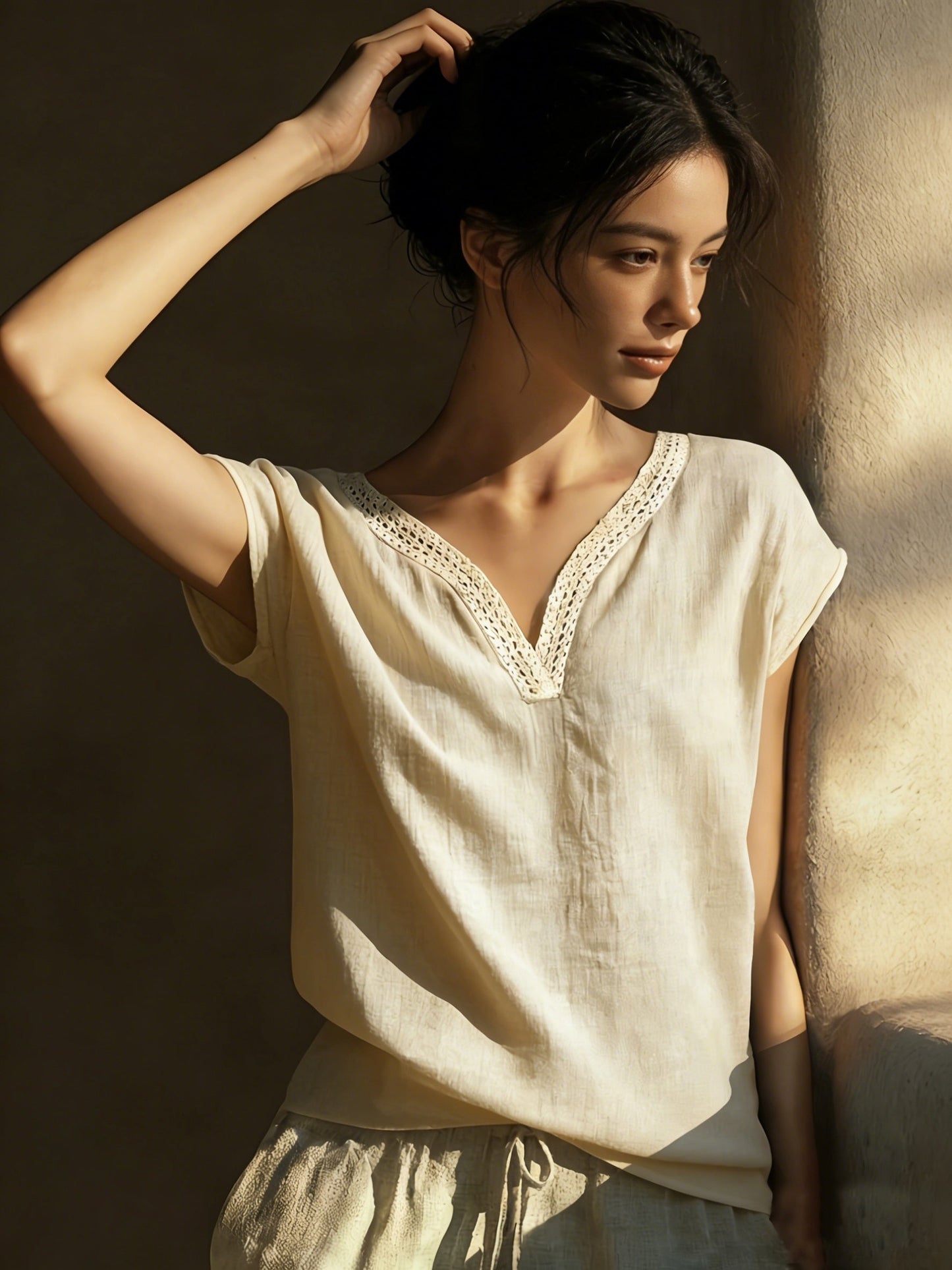 Stylish Lace Blouse for Women with V Neck