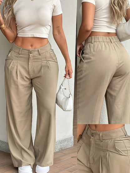 Elegant Wide Leg Trousers for Women with High Waist Pleated Tailored Style