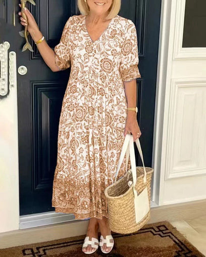 Stylish Floral Maxi Dress for Women with V Neck