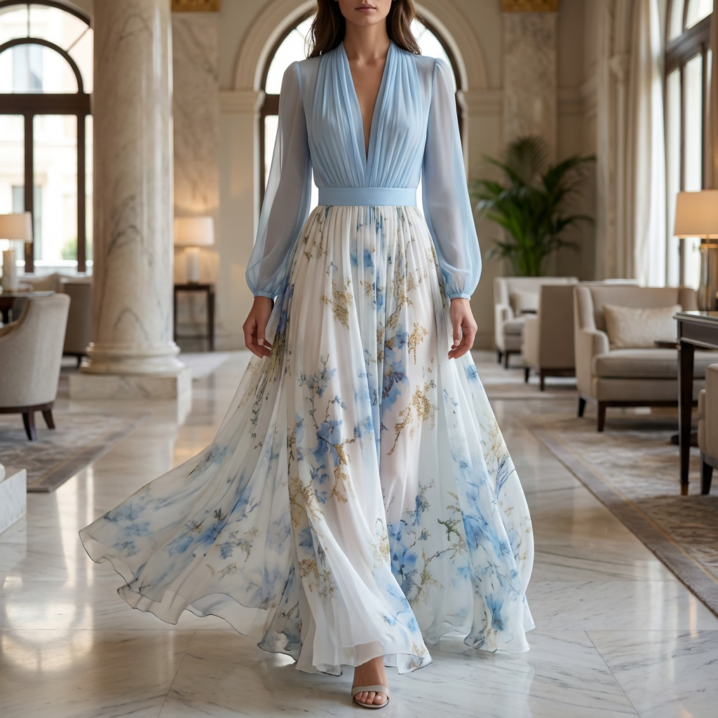 Effortless Flowy Floral Maxi Dress for Women with V Neck