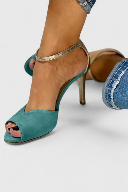 Comfortable Green Heels for Women with Ankle Strap Peep Toe Style
