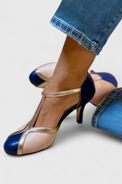 Comfortable Heels for Women with Closed Toe T Strap Cushioned Style