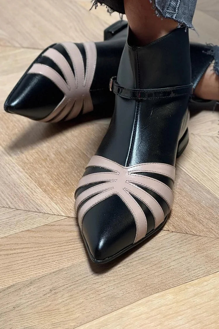 Comfortable Black Geometric Boots for Women with Ankle Buckle Style