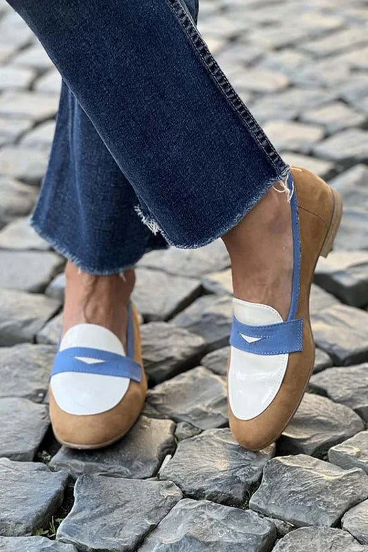 Comfortable Khaki Color Block Loafers for Women