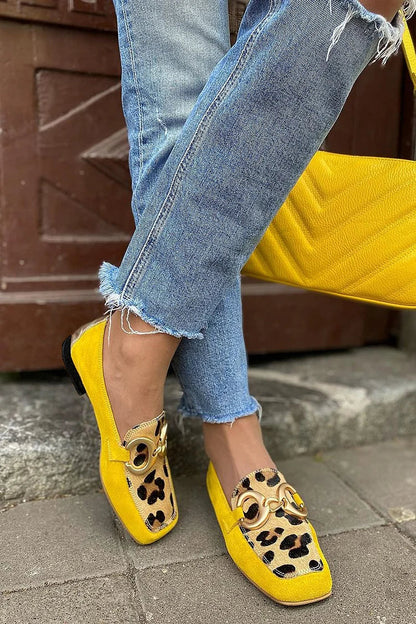 Comfortable Yellow Leopard Loafers for Women