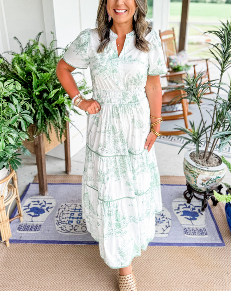 Stylish Maxi Dress for Women with V Neck Short Sleeve
