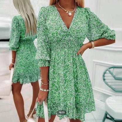 Stylish Floral Midi Dress for Women with V Neck