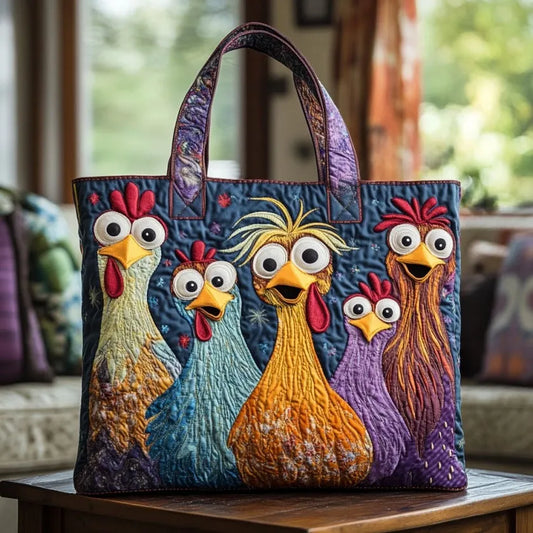 Stylish Tote Bag for Women with Multicolor Chicken Design