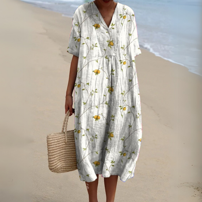 Effortless Flowy Floral Mini Dress for Women with V Neck