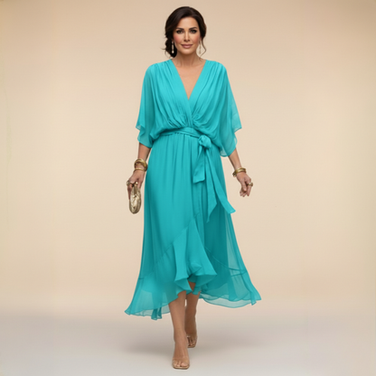 Stylish Chiffon Mini Dress for Women with V Neck