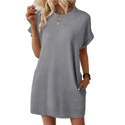 Effortless Flowy Mini Dress for Women with Round Neck