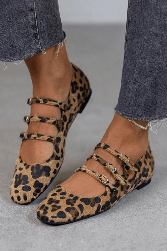 Comfortable Brown Leopard Loafers for Women with Buckle Cushioned Style