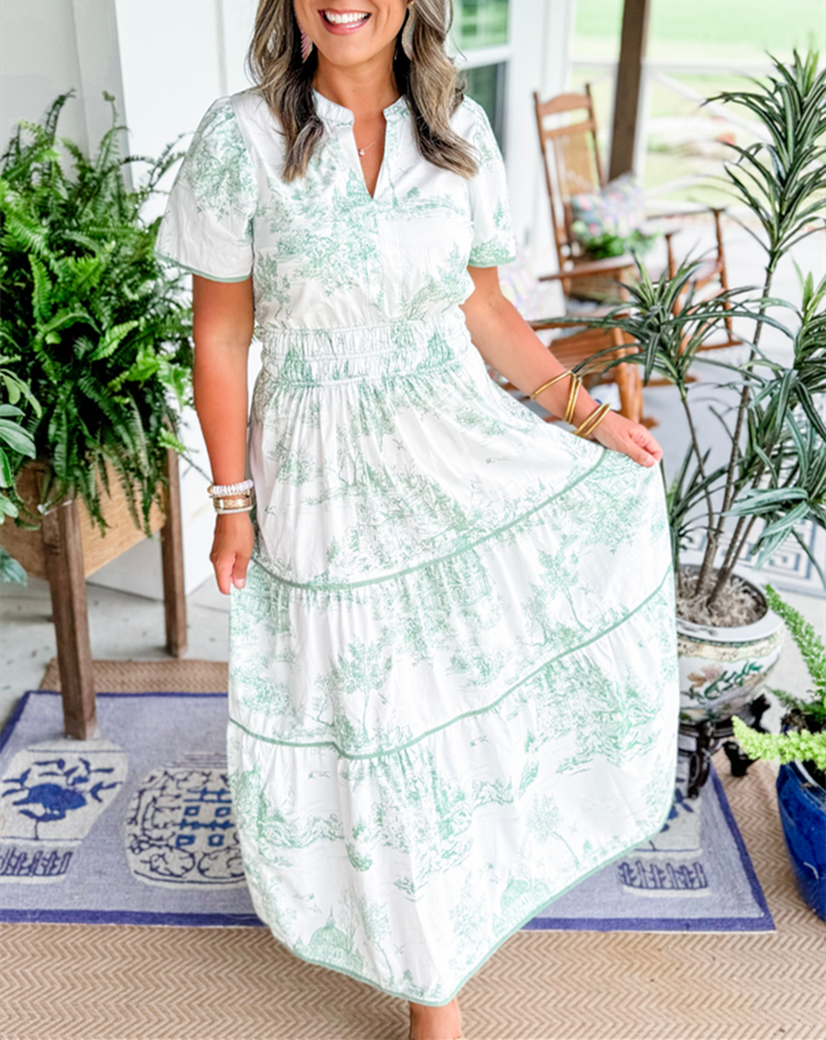Stylish Maxi Dress for Women with V Neck Short Sleeve