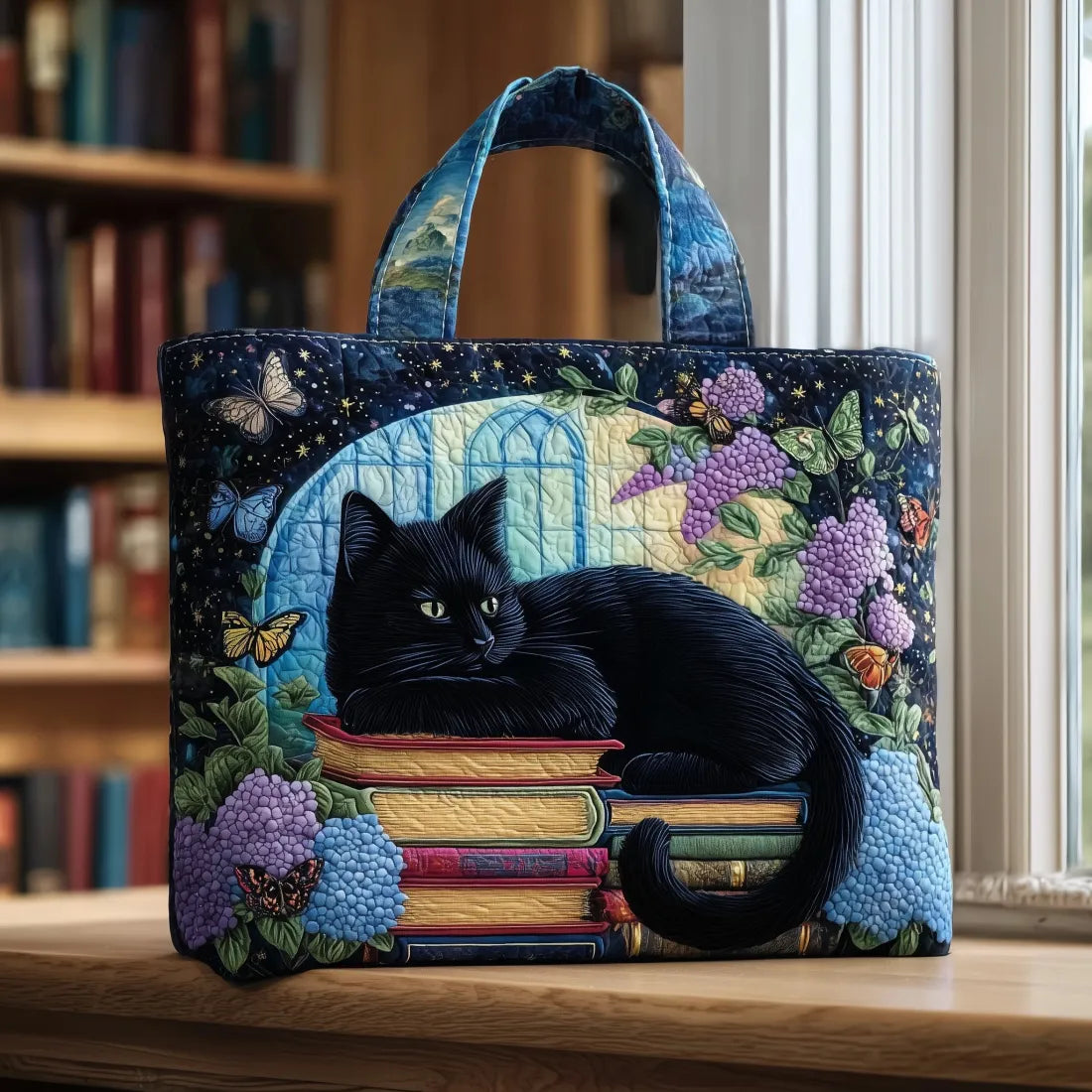 Stylish Blue Tote Bag for Women with Artistic Cat Design