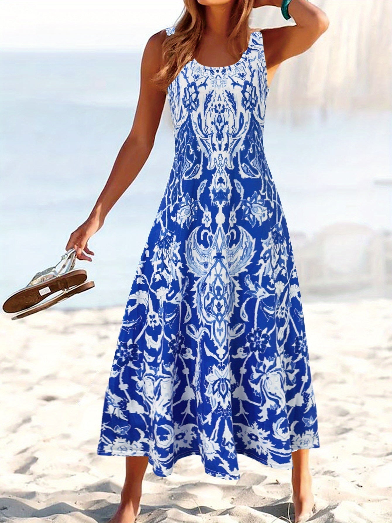 Effortless Floral Maxi Dress for Women with Sleeveless Casual Style