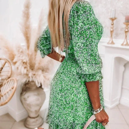 Stylish Floral Midi Dress for Women with V Neck