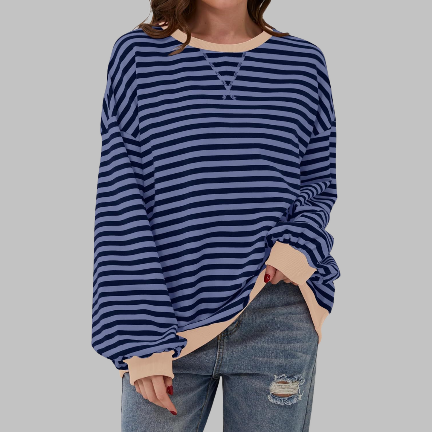Elegant Striped Knit Sweater for Women with Long Sleeve