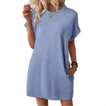 Stylish Flowy Mini Dress for Women with Round Neck
