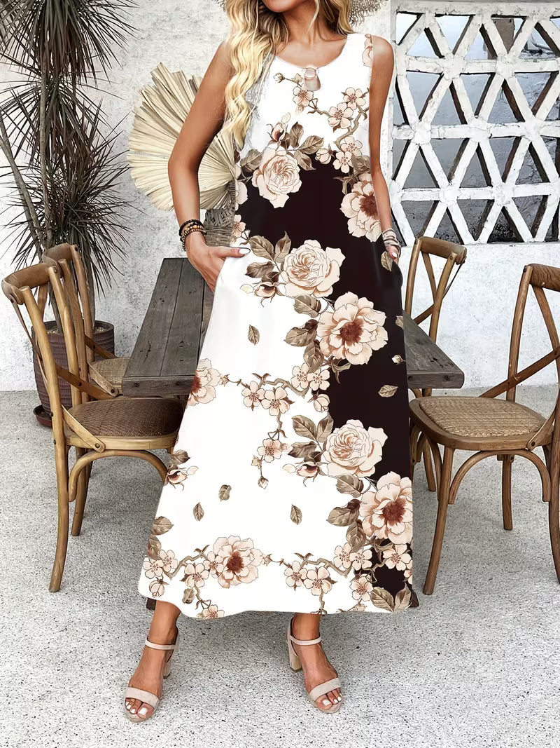 Elegant Floral Mini Dress for Women with Pocket Casual Style