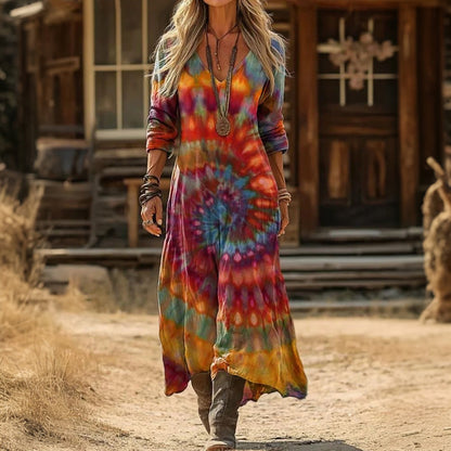 Effortless Tie Dye Mini Dress for Women with Long Sleeve Vintage